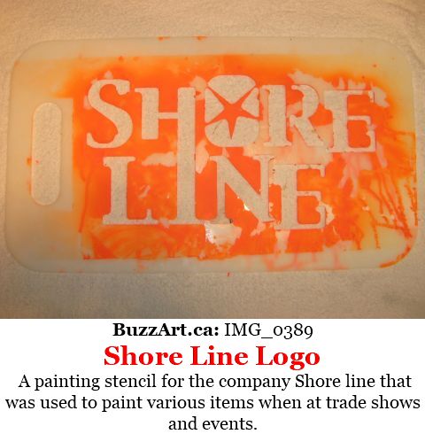 A painting stencil for the company Shore line that was used to paint various items when at trade shows and events.